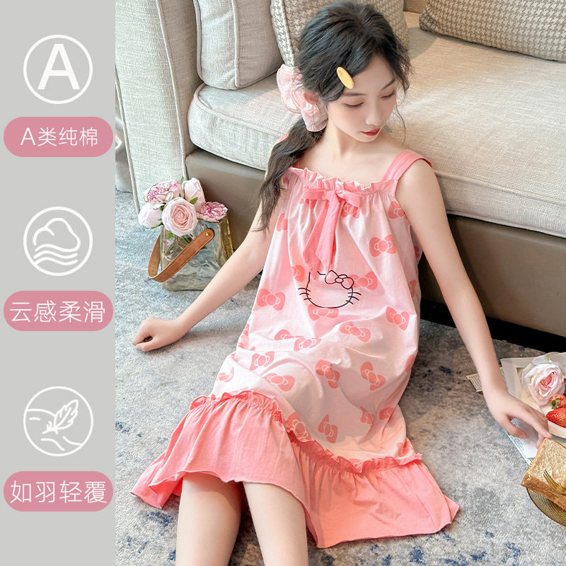 新款女童睡衣夏2025初中生女孩夏天洋气公主裙儿童纯棉甜美空调服