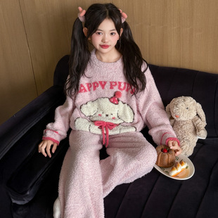 睡衣女秋冬季2025年半边绒加绒加厚学生可爱保暖ins风家居服套装