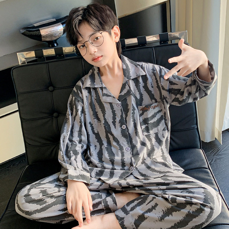 新款儿童睡衣男童春秋季纯棉开衫薄款长袖套装男孩大童青少年2025