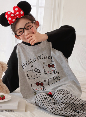 26年新款春女童卡通家居服套装纯棉长袖Hello Kitty印花睡衣春秋