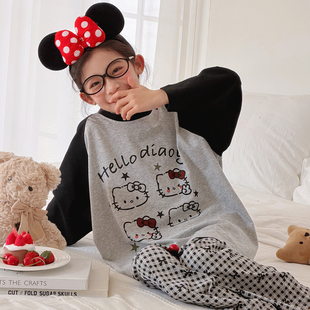 26年新款春女童卡通家居服套装纯棉长袖Hello Kitty印花睡衣春秋