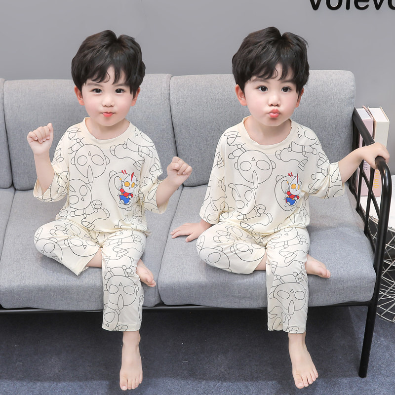 男童卡通家居服套装夏季薄款七分袖莫代尔分体式空调服