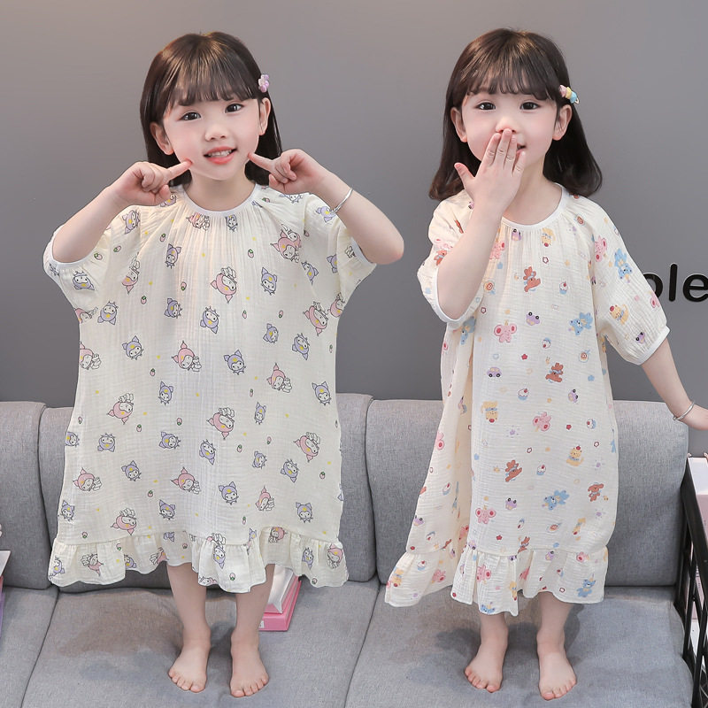 新款2025女童睡裙纯棉纱布女宝宝