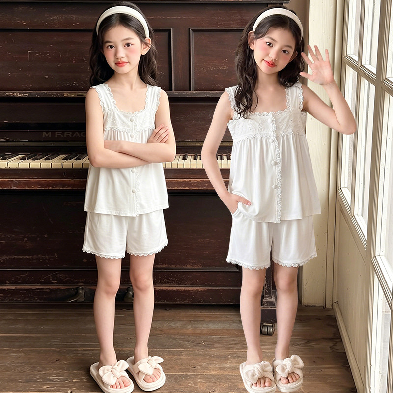 夏季甜美蕾丝吊带短裤家居服套装