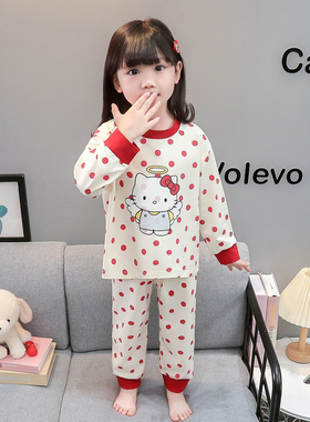 女童卡通Hello Kitty波点长袖家居服套装夏季睡衣两件套