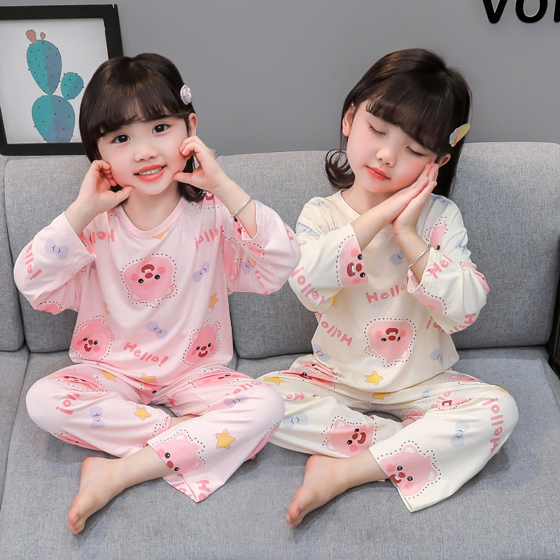 女童睡衣夏季薄款莫代尔女宝宝长袖套装女孩空调服春夏儿童家居服