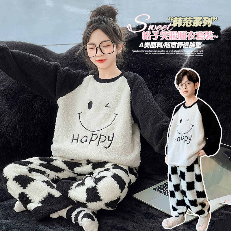 新款儿童小男孩秋冬季法兰绒加厚款男童青少年大童卡通珊瑚绒睡衣