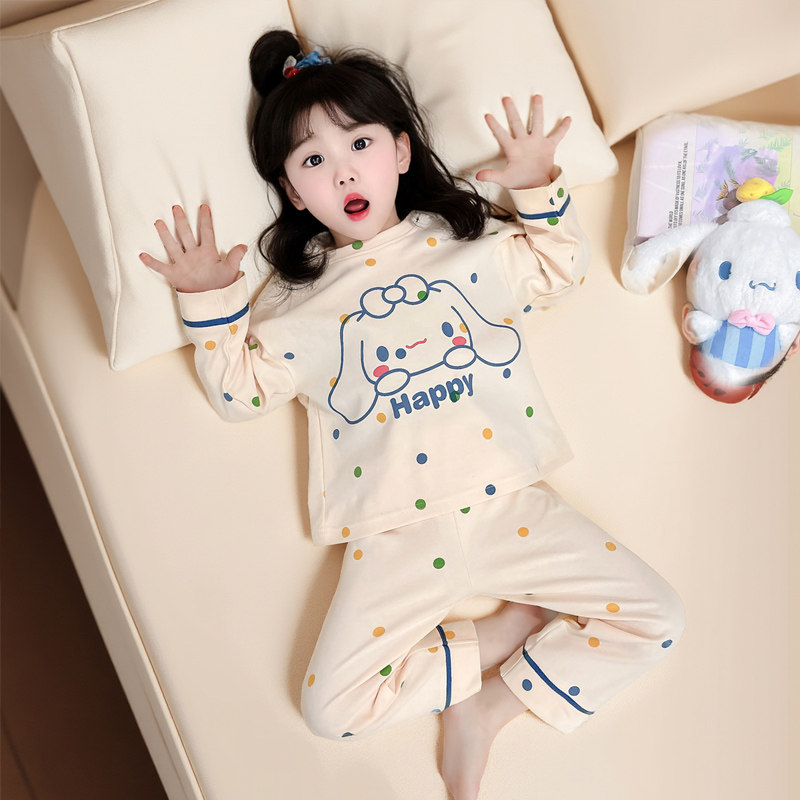 卡通纯棉长袖女童家居服套装春秋宽松公主风儿童睡衣