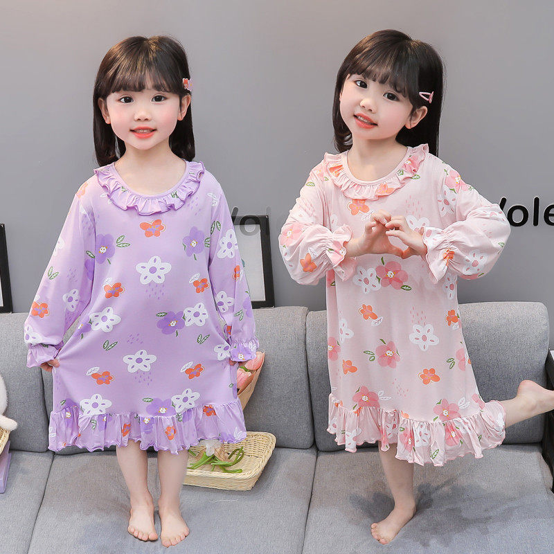 女童睡衣夏季纯棉薄款公主风儿童家居服莫代尔女宝宝睡裙中小童