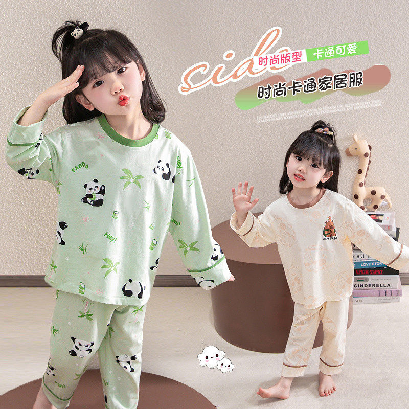 女童纯棉睡衣款薄款女孩宝宝长袖空调服春夏季儿童家居服套装B类