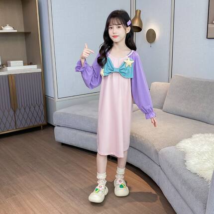 新款2025年春夏女童蝴蝶结纯棉睡裙儿童可爱甜美海底美人鱼家居服
