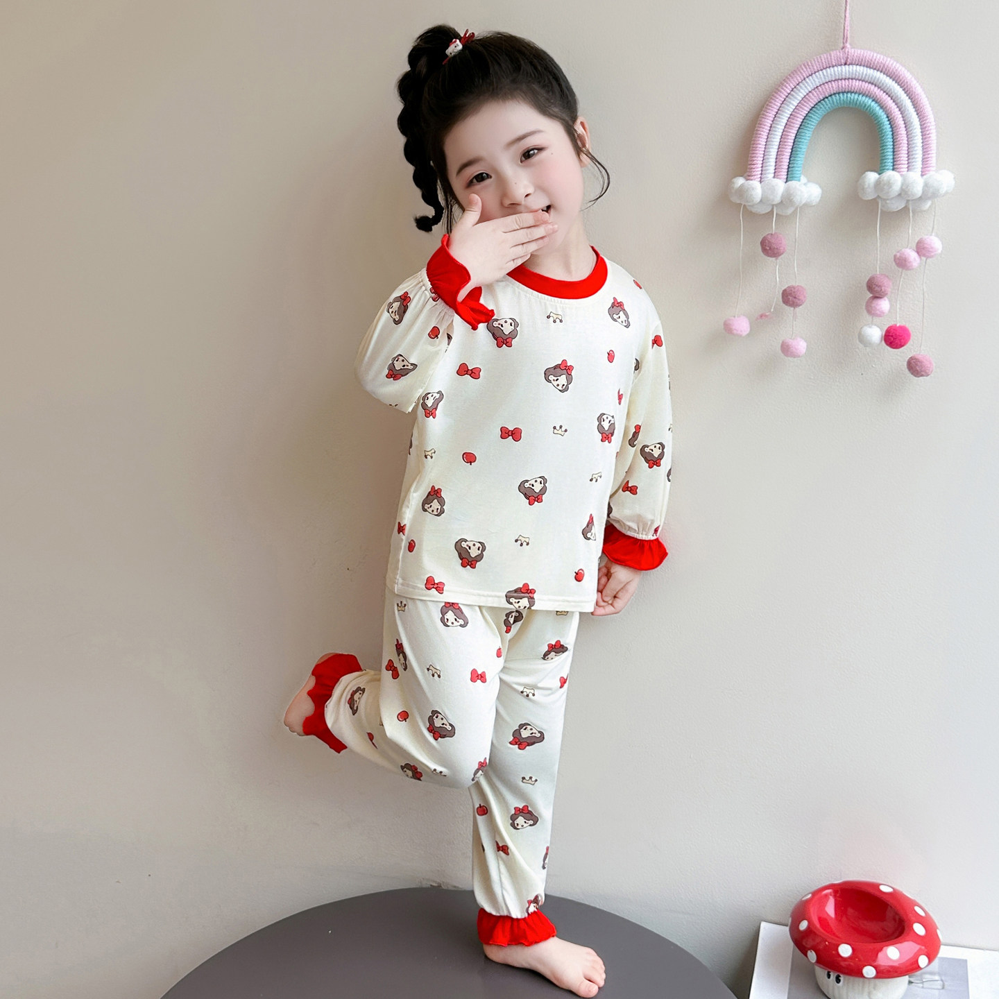 儿童睡衣女童莫代尔薄款家居服春夏空调服套装长袖长裤春秋圆领