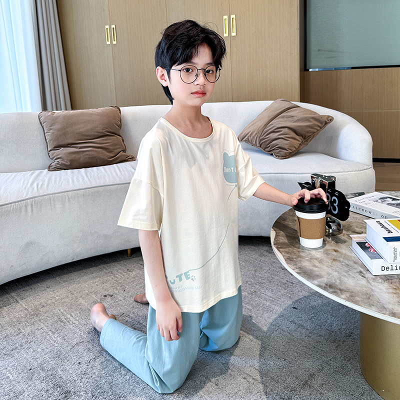 新款卡通纯棉家居服三件套 A类儿童睡衣2025年夏季学生中大童男童
