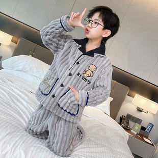 儿童睡衣珊瑚绒秋冬季大男童家居服法兰绒冬天小孩加厚款睡裤套装
