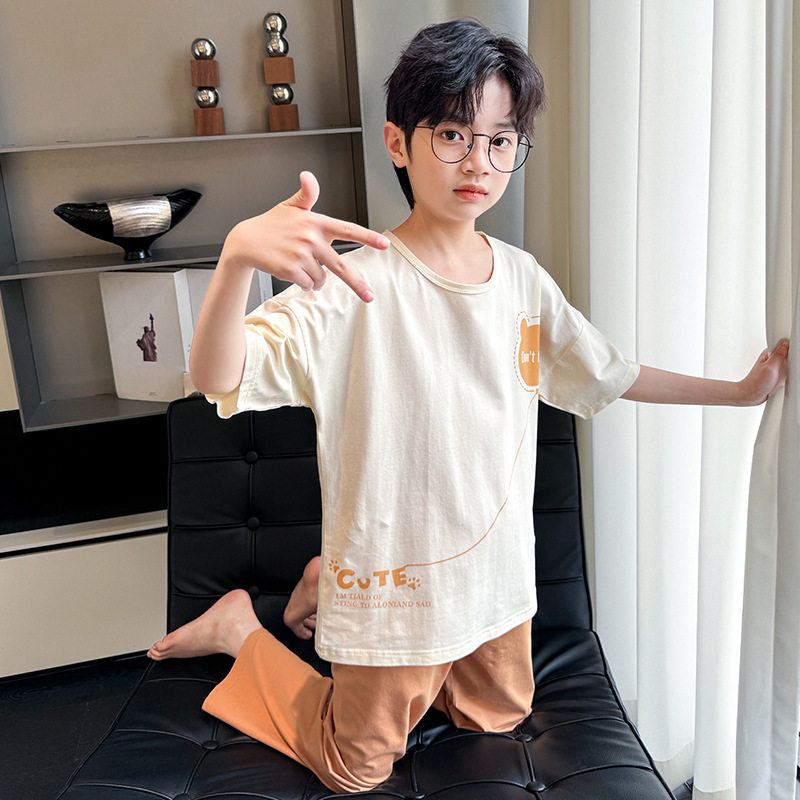新款卡通纯棉家居服三件套 A类儿童睡衣2025年夏季学生中大童男童