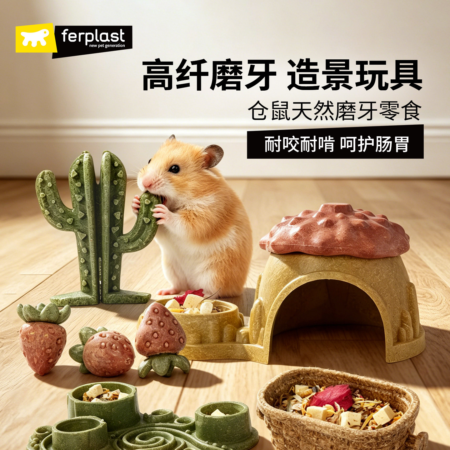 Ferplast飞宝仓鼠天然零食磨牙金丝熊花枝造景食用生活用品玩具