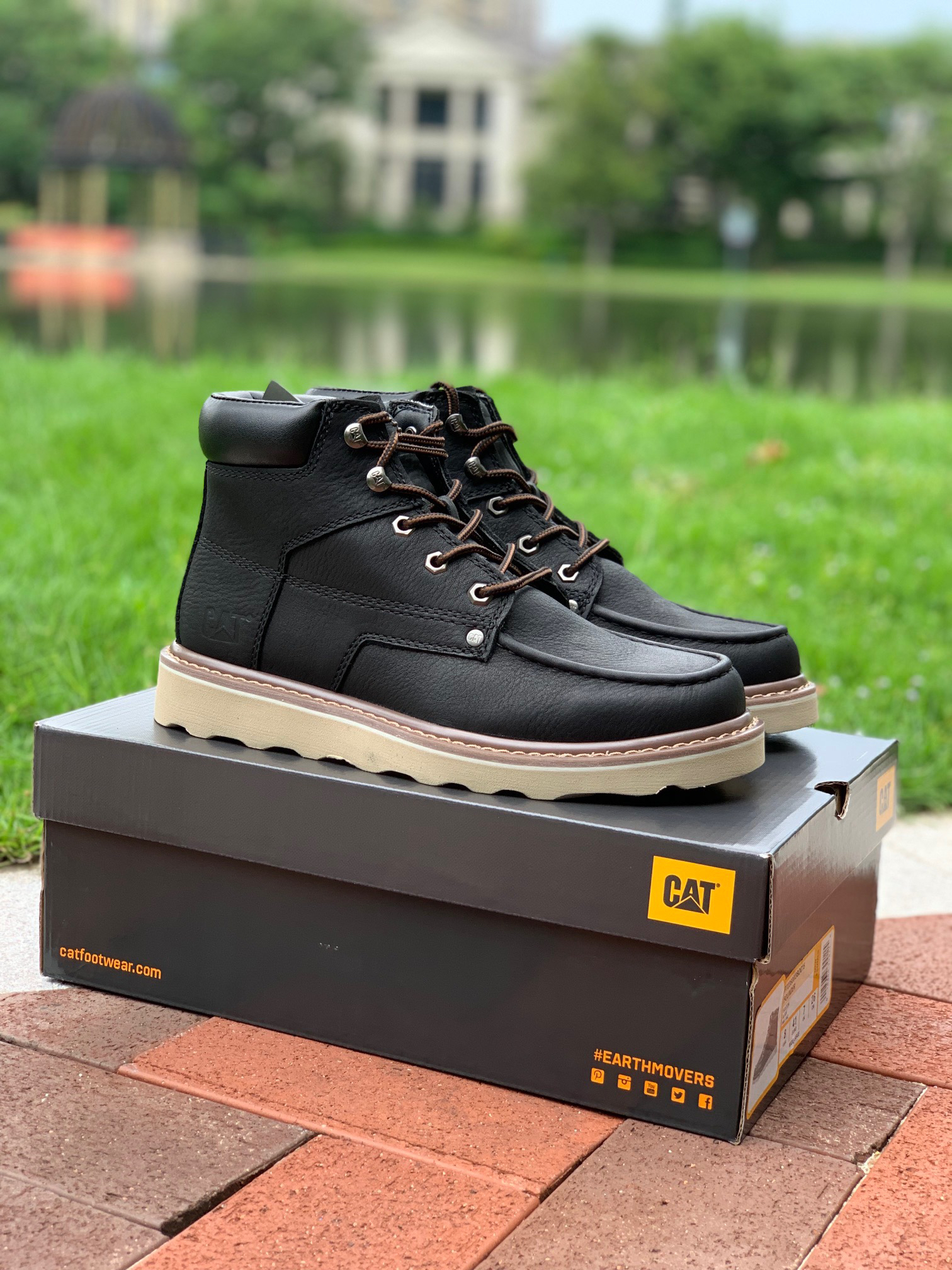 CAT原单头层牛皮男士户外休闲皮鞋中帮马丁靴英伦工装靴短靴男鞋