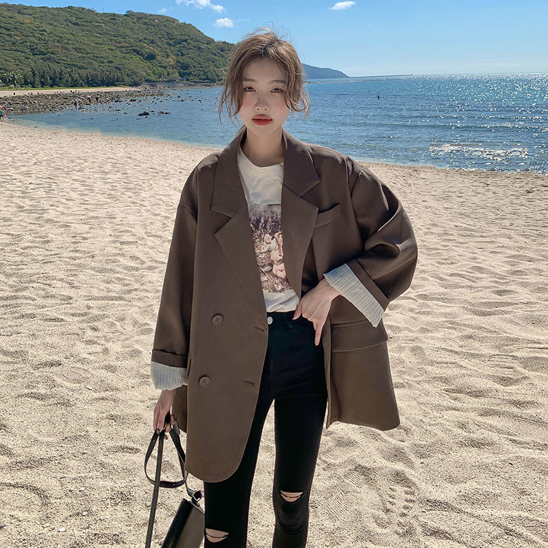 成都小西装外套女2023春秋款韩版休闲百搭大码女装潮流咖色西服潮
