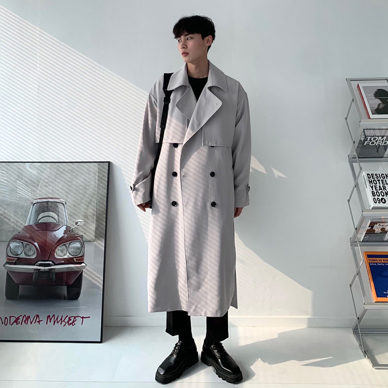 2022 SPRING AND AUTUMN TRENCH COAT MENS LONG OVER-THE-KNEE KOREAN VERSION LOOSE CASUAL TREND PREMIUM LAPEL LOOSE HANDSOME JACKET