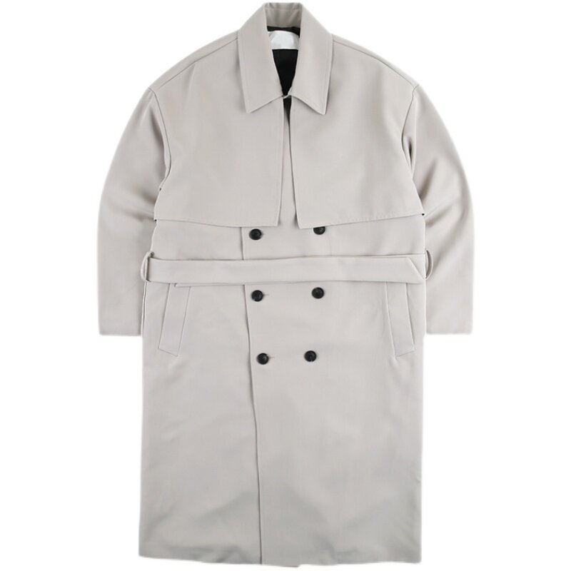 2022 SPRING AND AUTUMN TRENCH COAT MENS LONG OVER-THE-KNEE KOREAN VERSION LOOSE CASUAL TREND PREMIUM LAPEL LOOSE HANDSOME JACKET
