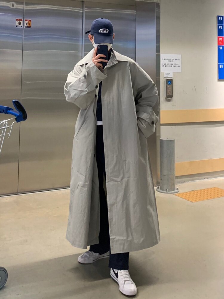FATTENED PLUS SIZE TRENCH COAT MENS LUXURY CASUAL OVERSIZED OVER-THE-KNEE SILHOUETTE OVERSIZE LOOSE COAT