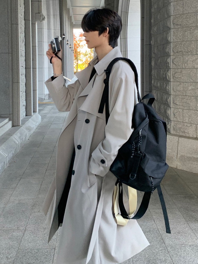 2023 NEW SPRING AND AUTUMN THIN TRENCH COAT DESIGN SENSE PREMIUM MENS KOREAN VERSION MID-LENGTH LOOSE DOUBLE-BREASTED COAT JACKET