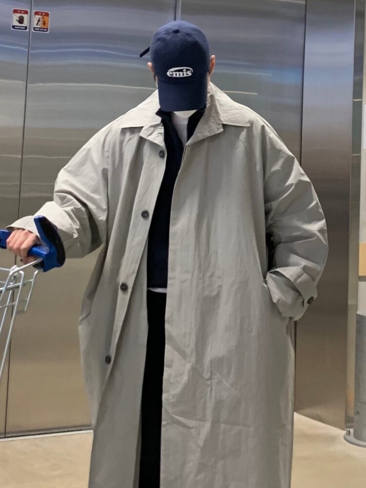 FATTENED PLUS SIZE TRENCH COAT MENS LUXURY CASUAL OVERSIZED OVER-THE-KNEE SILHOUETTE OVERSIZE LOOSE COAT