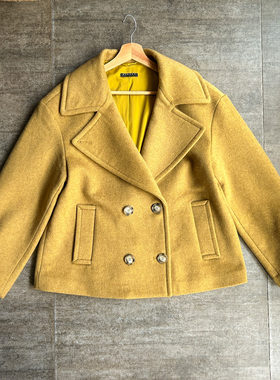 不褪换 牌价2000+意大利sisley秋冬女宽松版羊毛混纺短款呢子外套