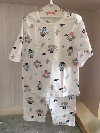 阿格蕾丝纯棉竹节棉儿童夏季家居服七分袖两件套猴子鲸鱼印花7分