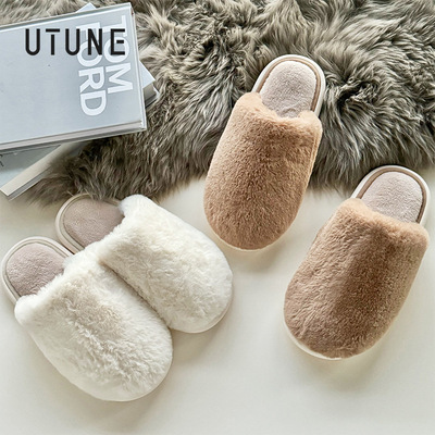 UTUNE优调毛毛加绒保暖棉拖鞋