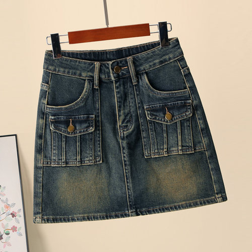 牛仔半身裙弹力高腰复古显瘦短裙