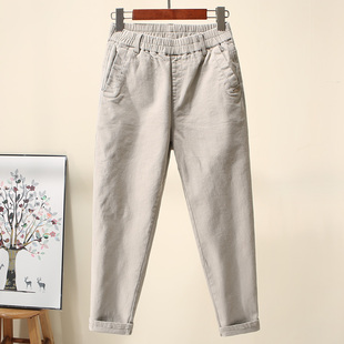 松紧腰牛仔裤 女2026新款 春夏款 高腰宽松大码 子 哈伦裤 胖mm裤 休闲裤