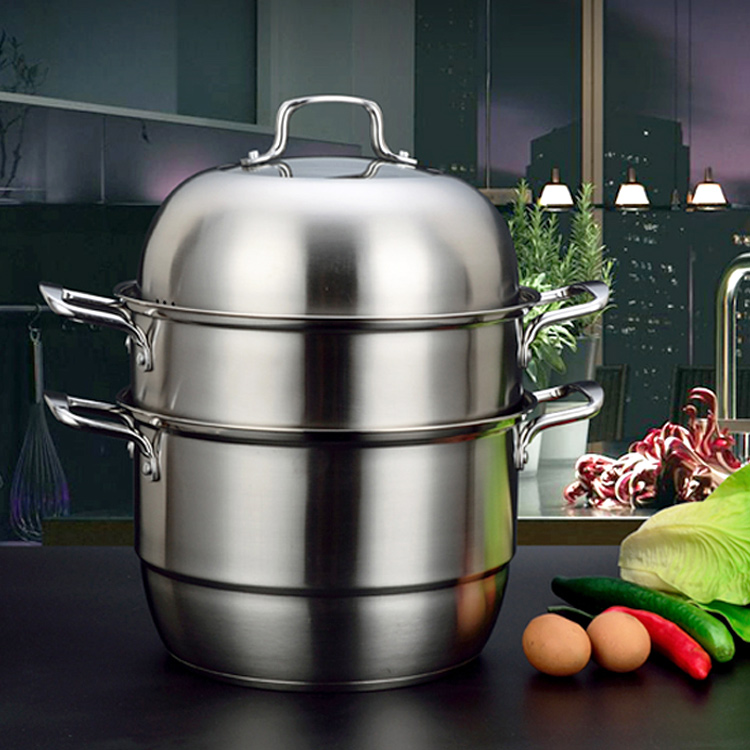 德国工艺不锈钢蒸锅3层2层蒸笼加厚复底双层蒸锅汤锅煤气电磁炉用