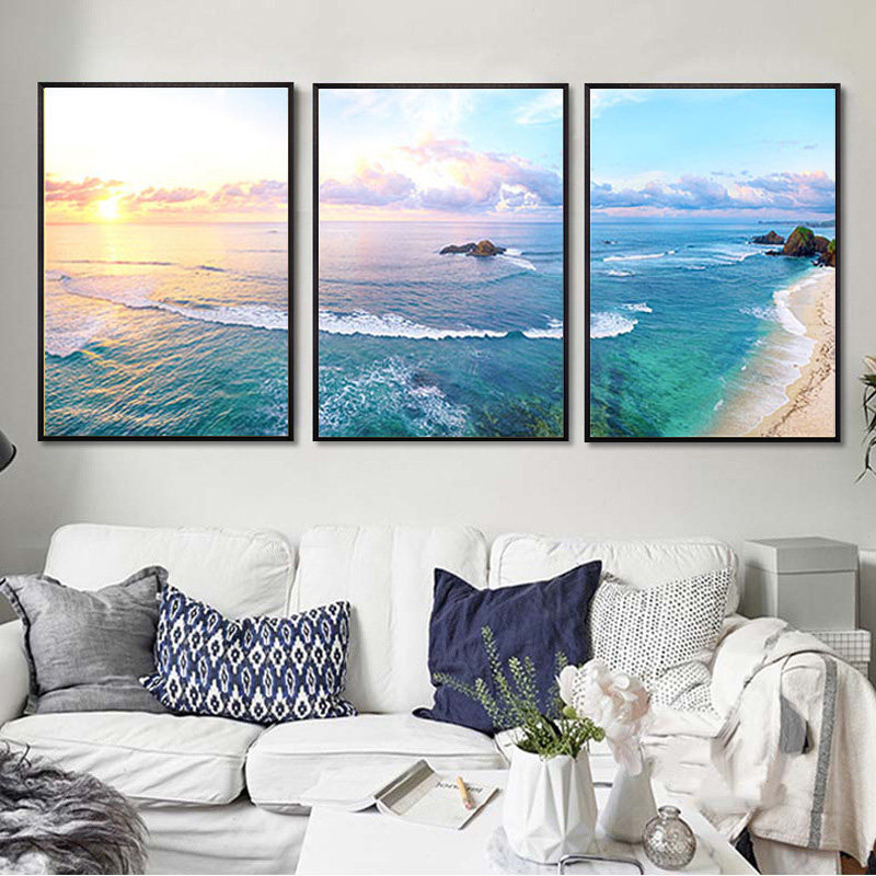 贴砖十字绣客厅三联画海边风景5d钻石画满钻2026新款简约现代大气