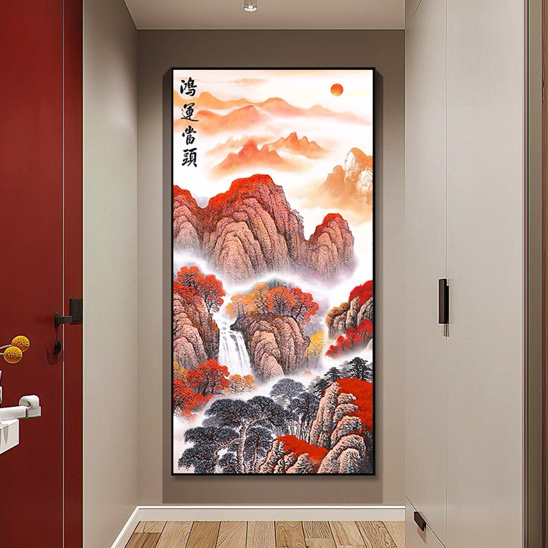 5d钻石画点满钻2025新款鸿运当头中国风玄关竖版客厅贴点钻十字绣