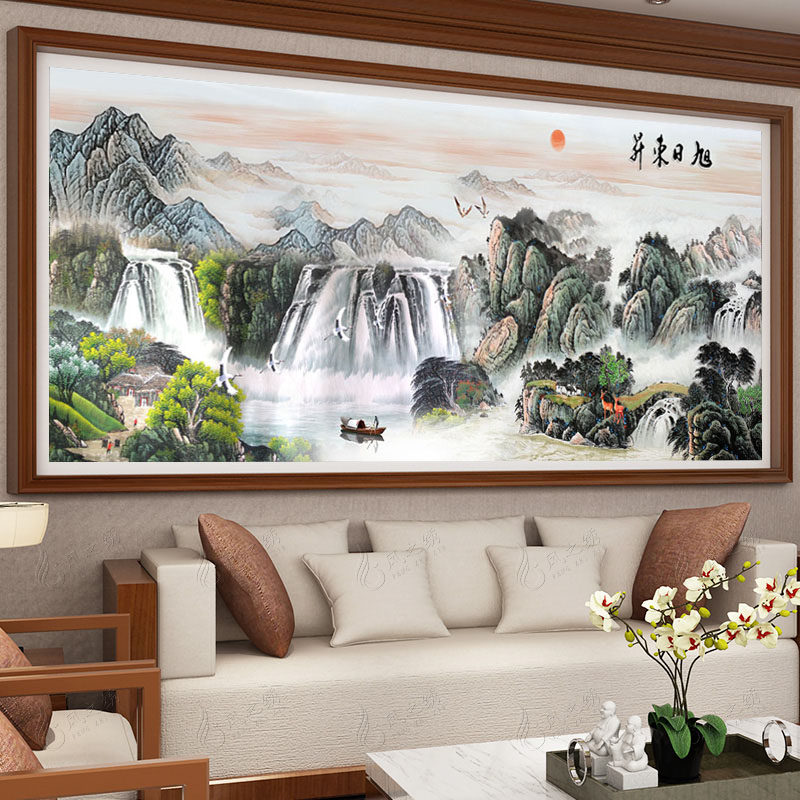 5D贴砖十字绣旭日东升客厅风景流水生财钻石画满钻2026新款大副气