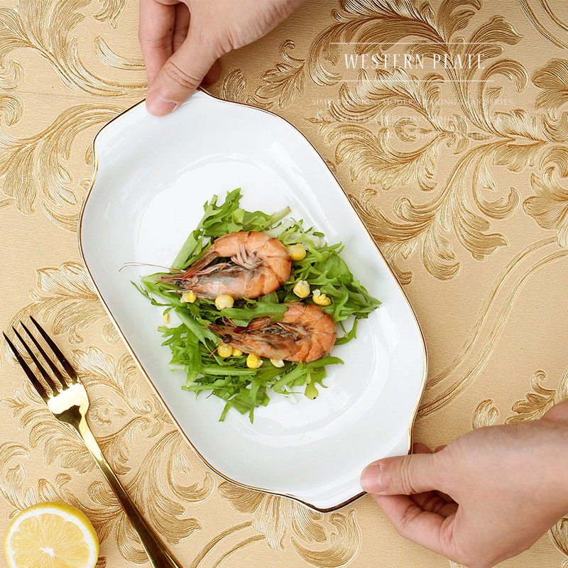 创意陶瓷金边家用鱼盘长方盘  北欧轻奢大号装鱼盘双耳蒸烤菜鱼盘,餐饮具,盘,淘宝优惠券,粉丝福利购,淘宝优惠卷