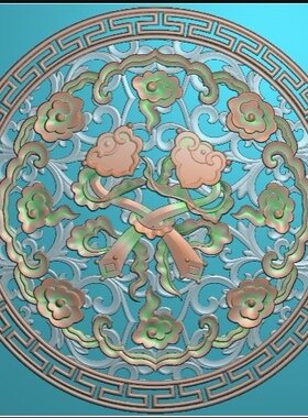 0202镂空祥云双如意圆盘屏风窗花浮雕精雕JDP灰度BMP格式木雕图