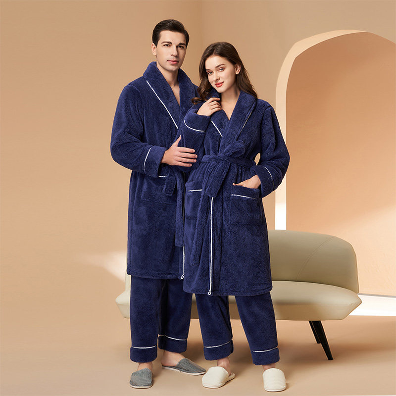 裤袍女秋冬季长款2023舒棉绒情侣加厚加绒睡衣法兰绒男士冬款睡袍