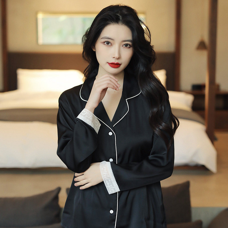 港风高级感冰丝睡衣女2023款高级感春秋款夏季真丝绸长袖520礼物