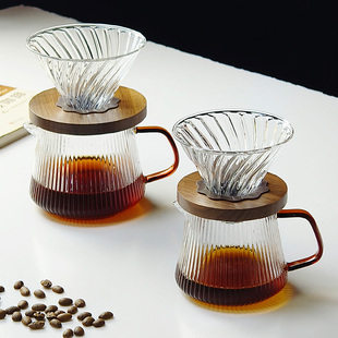dheer手冲咖啡壶套装 竖纹分享壶v60咖啡过滤杯漏斗耐热玻璃咖啡具