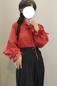 禅山记原创汉服明制翻领衫花苞袖复古红白色百搭大明衬衫