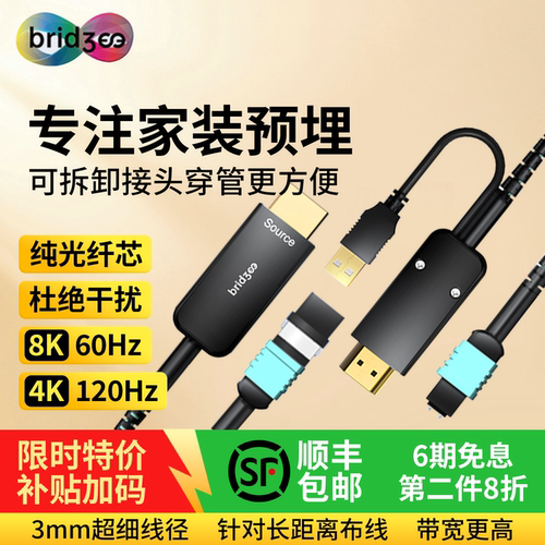 电视高清线光纤线HDMI2.1USB延长线8KHiFi可拆卸无损穿管桥界DP线