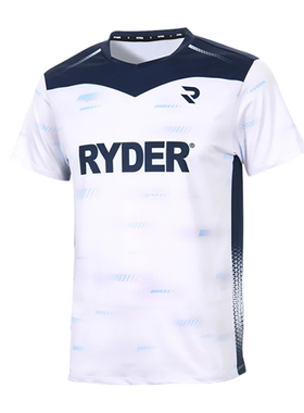 RYDER韩国2023新品羽毛球服男女情侣款运动短袖速干吸汗T恤蓝白色