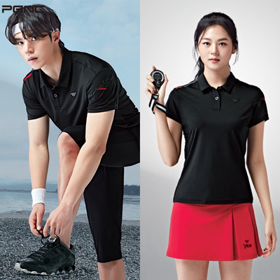 2024春夏新品PGNC韩国羽毛球服男女款运动速干吸汗POLO短袖套装1