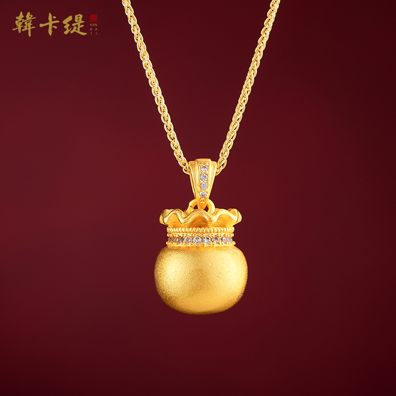 古法沙金复古风创意金色钱袋项链