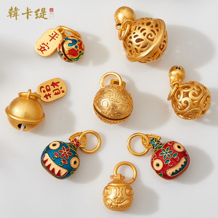 古法沙金铃铛可响吞金兽一家铃铛虎头铃手串绣球沙金吊坠手串配件