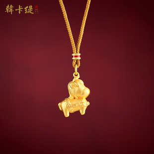 古法沙金生肖马小飞马吊坠项链成品如意绳可调节M口肖邦链锁骨链