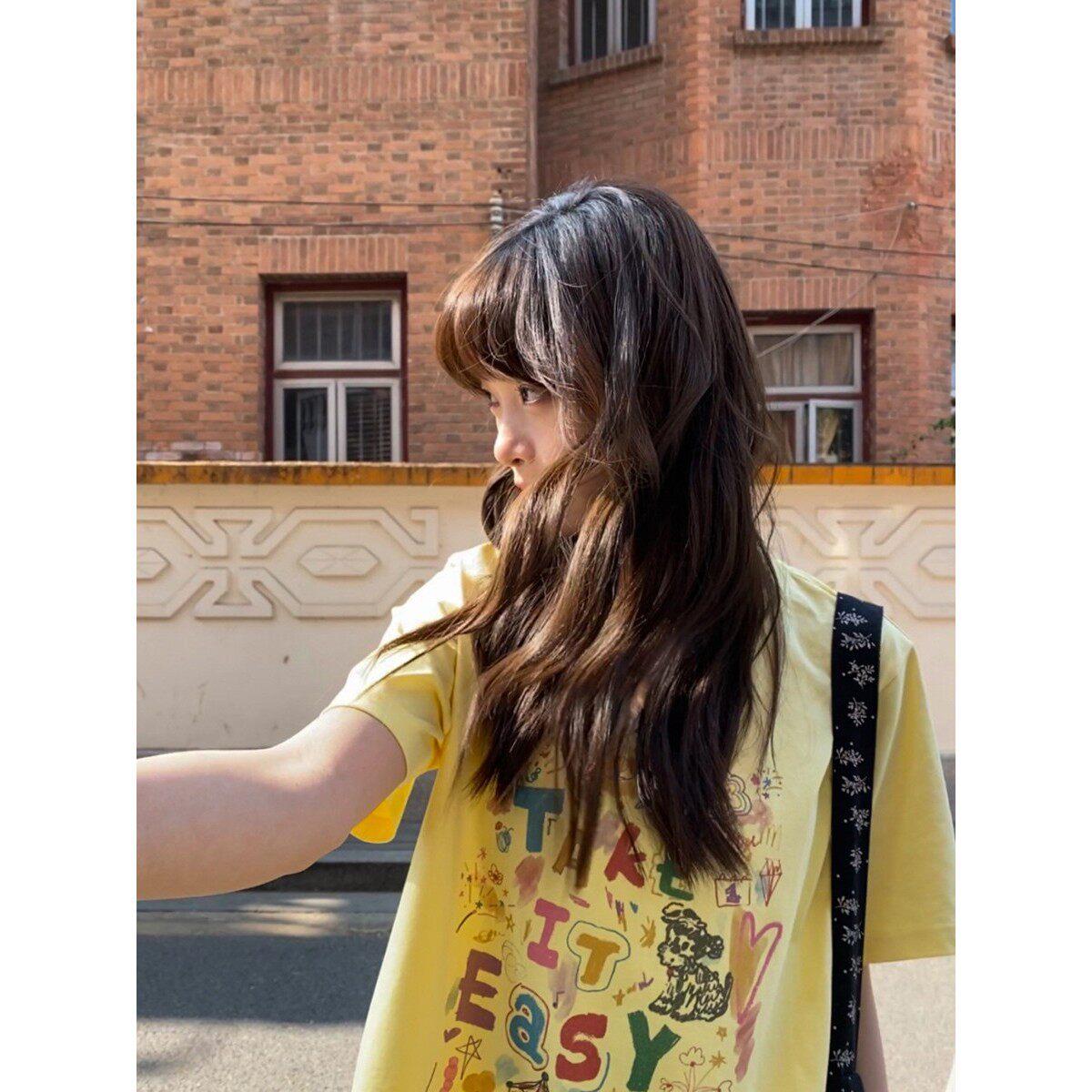 日本代购slychic多巴胺彩色字母印花短袖T恤女夏正肩休闲百搭上衣