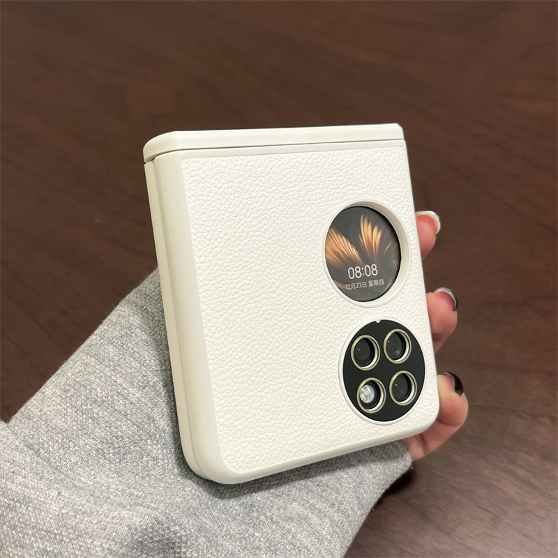 简约荔枝纹皮质适用华为p50pocket手机壳新款全包镜头Pocket宝盒翻盖折叠屏保护套男PocketS防摔硬壳女